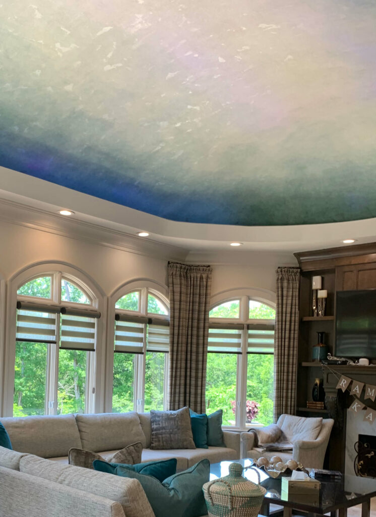 Aqua Blue and Pearl Ombre' Glass Bead Ceiling Finish